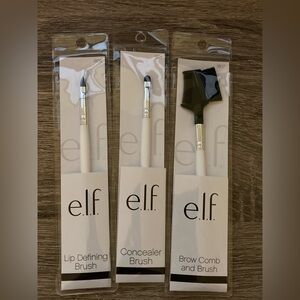 e.l.f. Cosmetics 3-piece Makeup Brush Set - Lip Defining, Concealer & Brow Comb